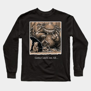 Monster Hunter - Catch Em All Quote - White Outlined Version Long Sleeve T-Shirt